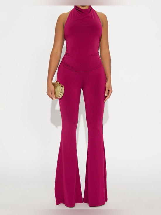 Fashion Nova Pants - Fashion Nova Magenta Halter Flare Set of 2